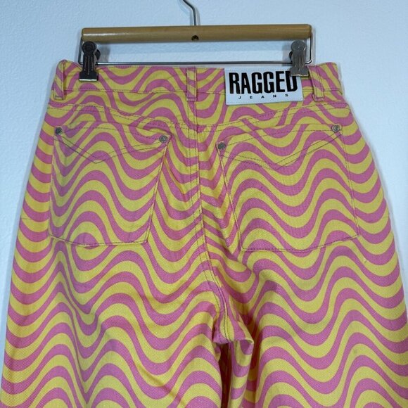 The Ragged Priest Dad Jeans in Wave Print Denim Yellow Pink 28 - Picture 8 of 16